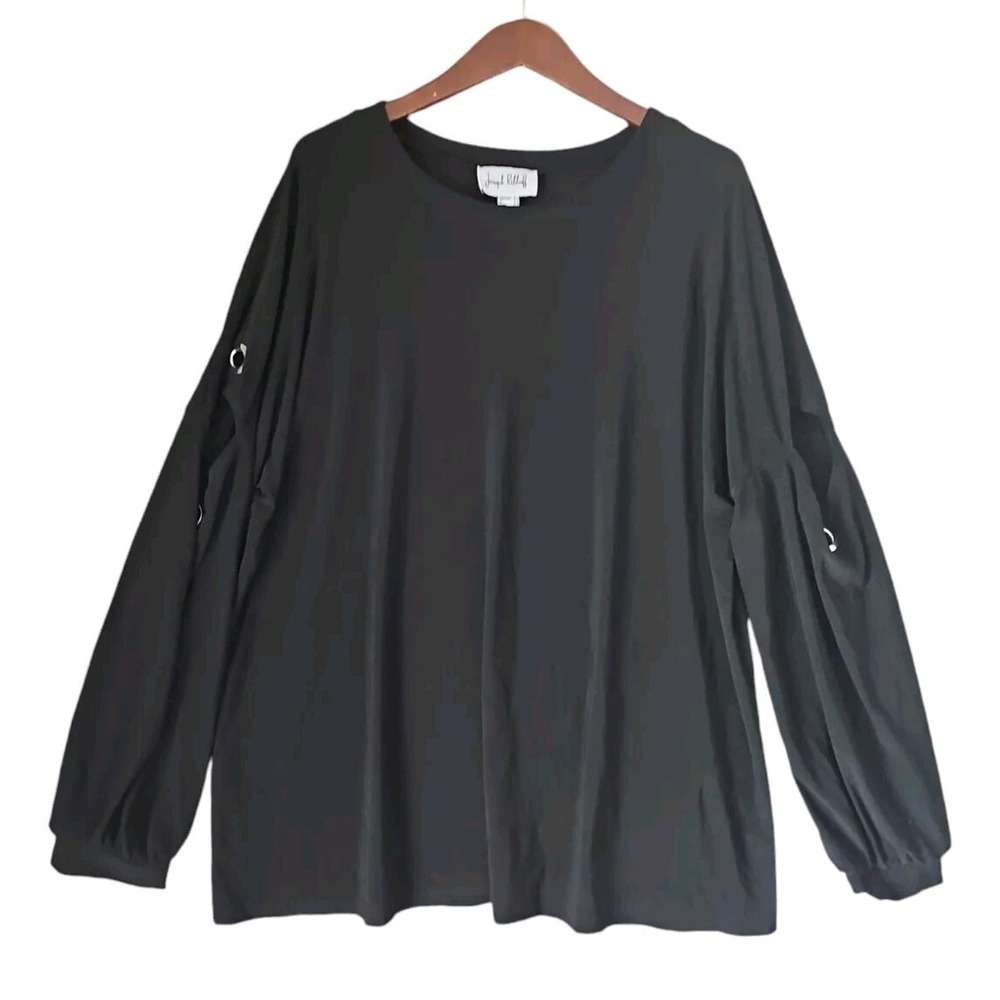 JOSEPH RIBKOFF Women's Long Sleeve Round Neck Rivet Sleeve Pullover Blouse 14 US